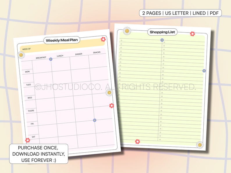 Weekly Meal Planner Printable PDF, Meal Plan Template, Grocery List ...