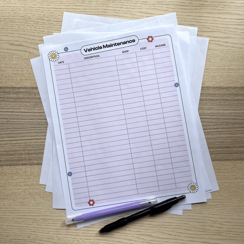 Vehicle Maintenance Printable PDF, Vehicle Maintenance Template ...