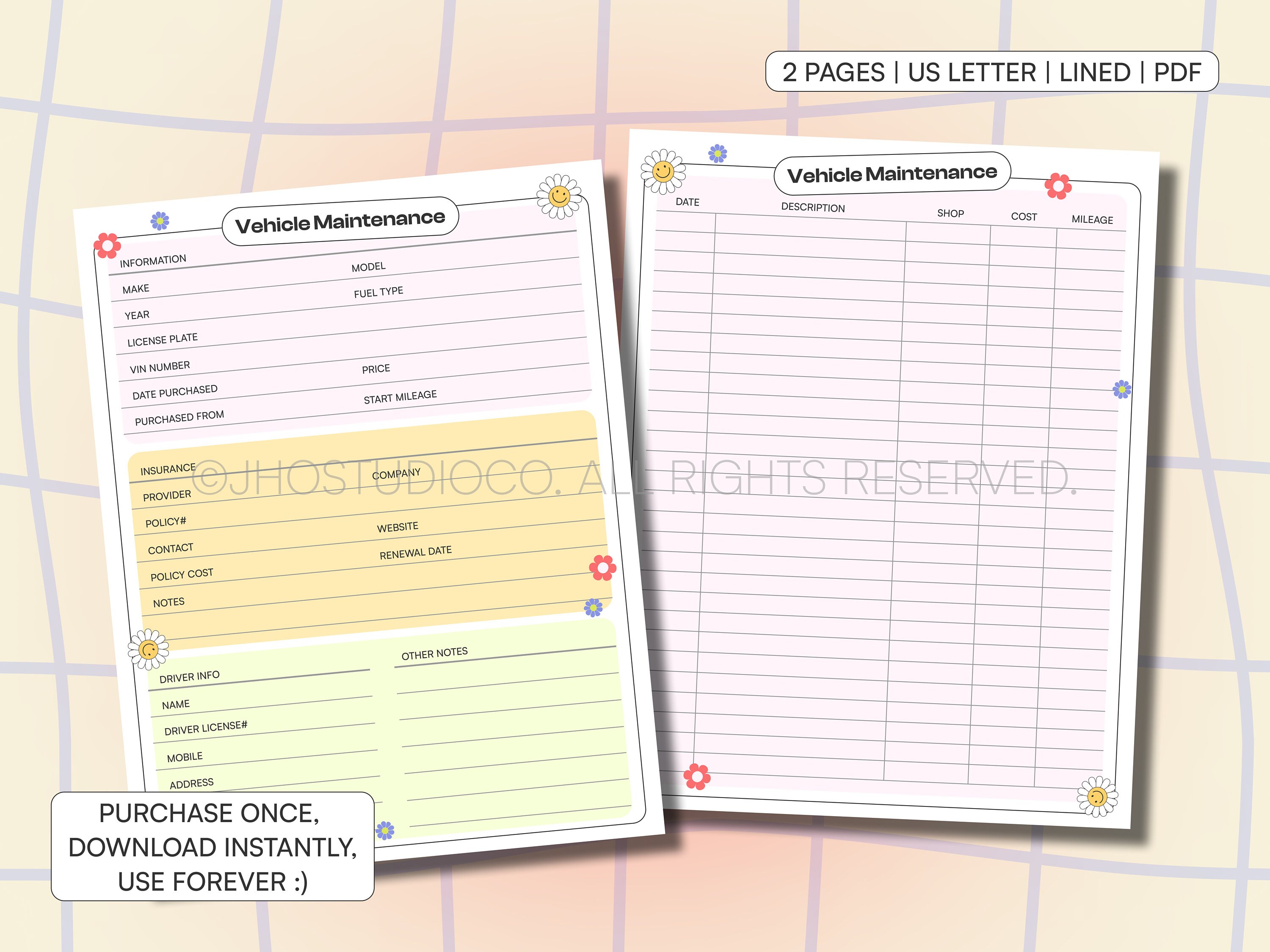 Vehicle Maintenance Printable PDF, Vehicle Maintenance Template ...