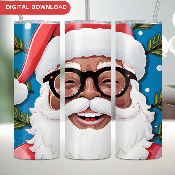 Happy Santa Claus Tumbler Wrap Design, African American Black Santa 20oz Sublimation Tumbler Template, Christmas Holiday Tumbler PNG Digital