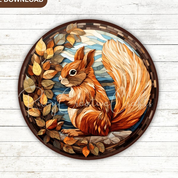 3D Cute Squirrel Decor PNG, Rustic Fall Wreaths, Autumn Wreath Fall, Door Sign For Outdoor Yard, Door Sublimation Design Round Print Digital