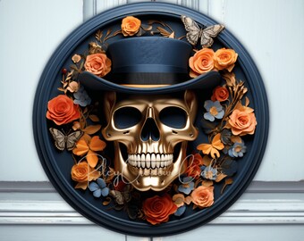 Halloween Door Sign PNG, Skull Sublimation, Trendy 3D Skull Mask Wall Art, Gothic Wall Decor, Roses, Halloween Sublimation Designs Downloads