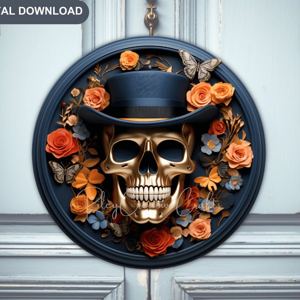 Halloween Door Sign PNG, Skull Sublimation, Trendy 3D Skull Mask Wall Art, Gothic Wall Decor, Roses, Halloween Sublimation Designs Downloads