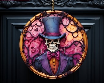 Funny Skull PNG, 3D Skeleton Halloween Sublimation Design PNG, Coaster, Halloween Wreath For Front Door, Round Sign Design, Floral, Download