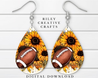 Diseño de pendientes de sublimación de fútbol, Diseño de sublimación de pendientes de lágrima floral de girasol, Diseño en blanco de pendientes de mamá de fútbol Super Bowl