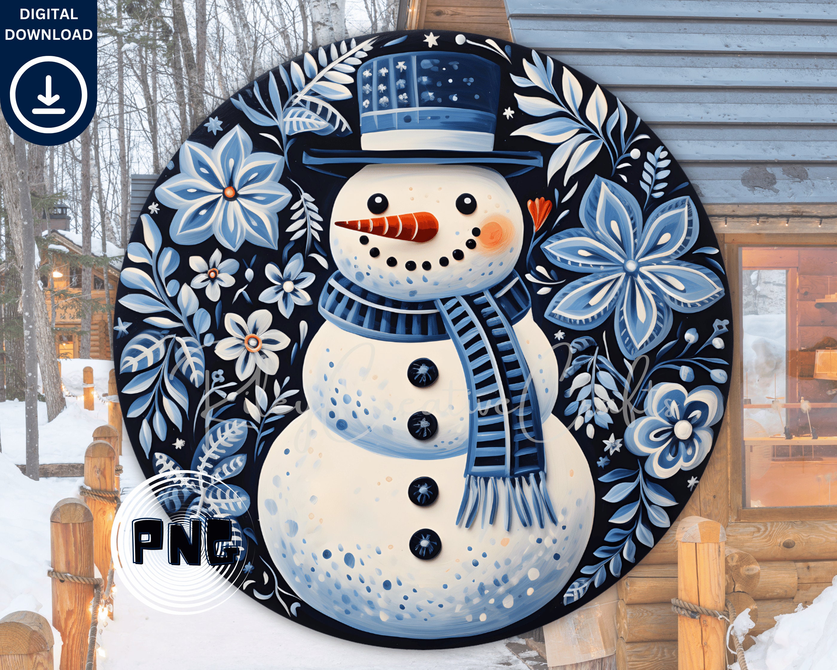 Blue Snowman Wreath Sign PNG, Winter Sublimation Door Sign, Round Xmas ...