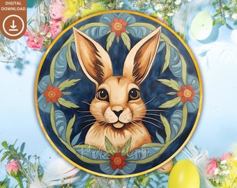Pasen Deurhanger Rond, Deurbord PNG Paashaas Krans Sublimatie Ontwerp Digitale Pasen Konijn Keuken Muur Decor Afdrukbare Pasen PNG