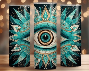 Diseños de sublimación de vaso delgado Evil Eye de 20 oz, Envoltura de vaso místico, Vaso de sublimación de mitología PNG, Diseño PNG de vaso espiritual