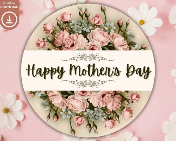 Mothers Day Wreath Sublimation Sign, Happy Mother Day Door Hanger