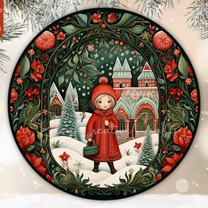 Christmas Wreath Sign PNG, Round Winter Door Sign, Sublimation Wreath Center Christmas Trees, Winter Wonderland Round PNG Ornaments Digital
