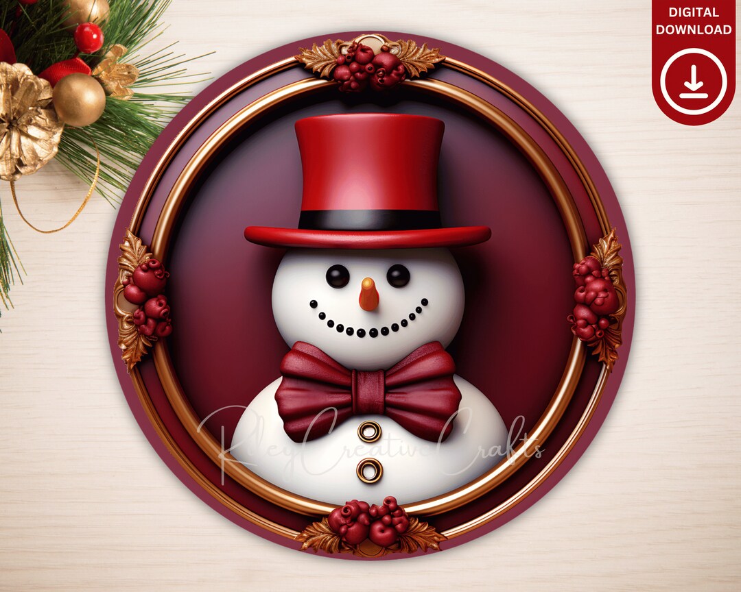3D Snowman Wreath Sign PNG, Christmas Round Door Sign Sublimation ...