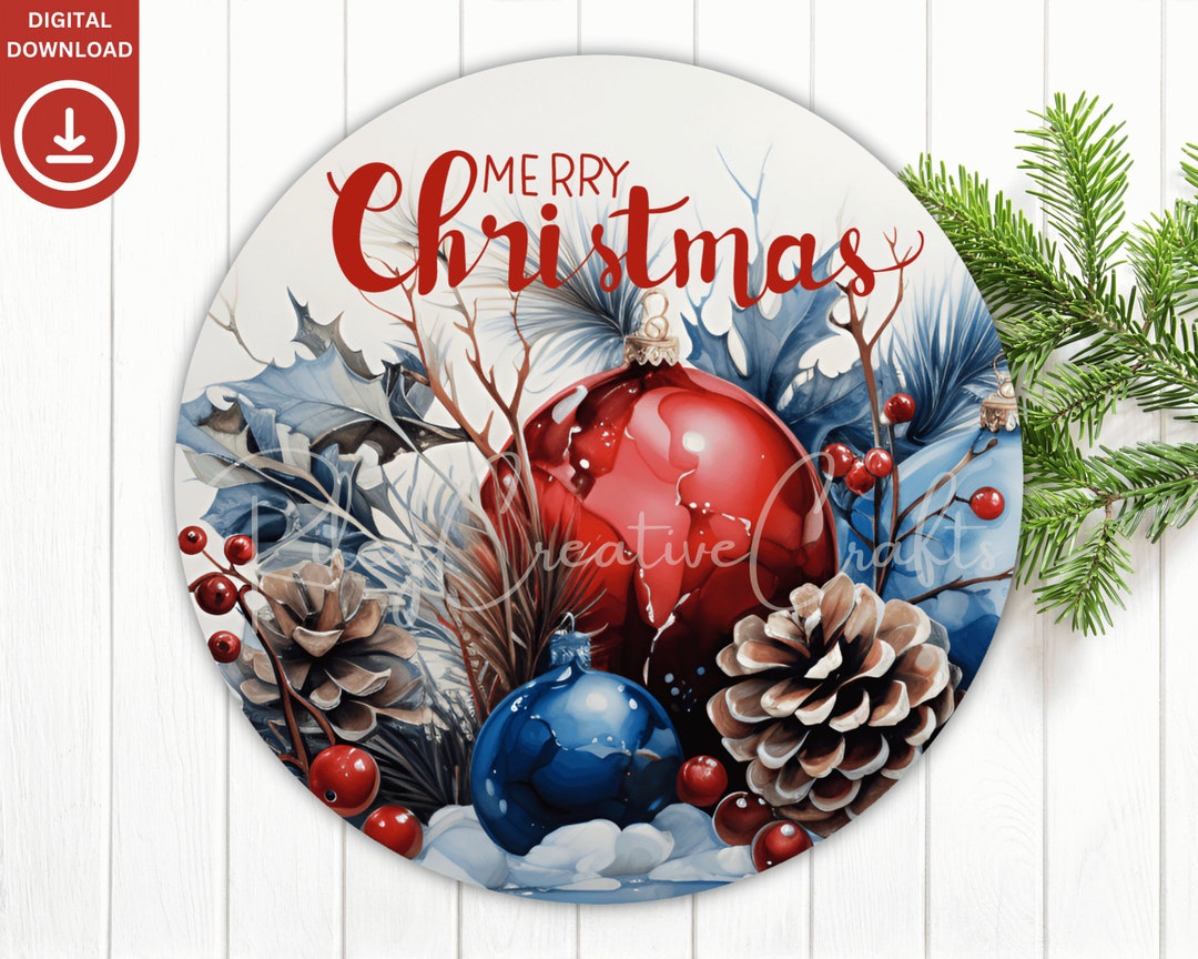 Christmas Wreath Sign Sublimation PNG Design, Winter Door Sign Round ...