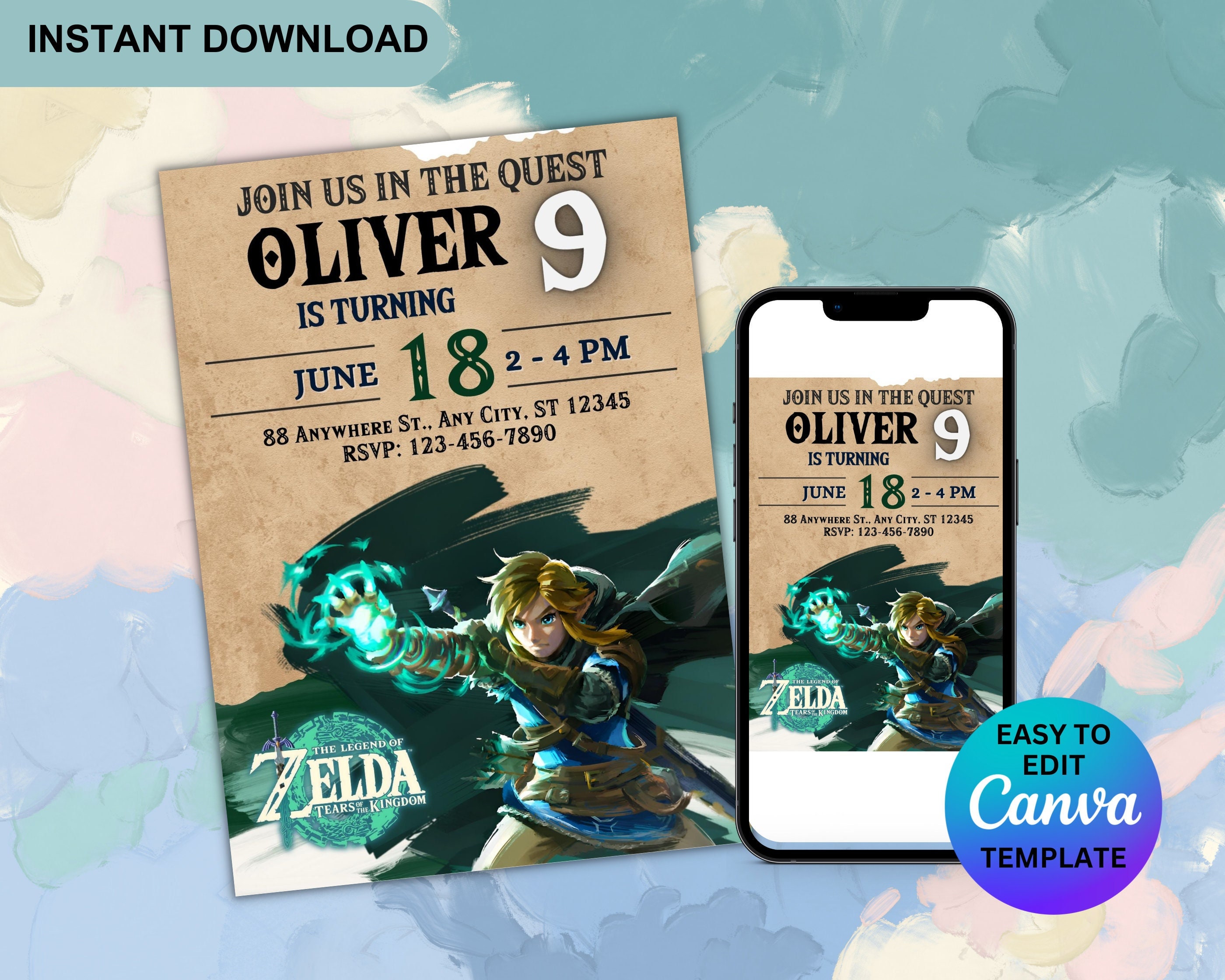 Zelda Birthday Party Invitations Zelda Tears of the Kingdom Etsy