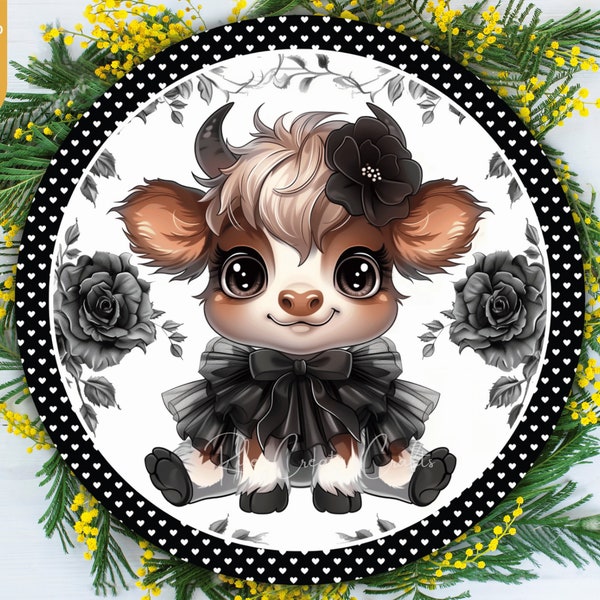 Cute Cow Door Hanger Round PNG, Welcome Door Sign, Baby Brown Cow Sublimation Wreath Sign Design Funny Farm Animal Round Coaster Digital