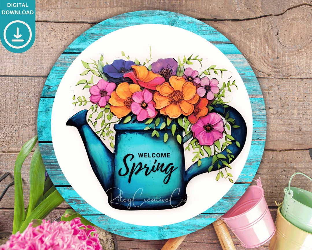 Welcome Spring Door Sign PNG, Springtime Wreath Sublimation Sign ...