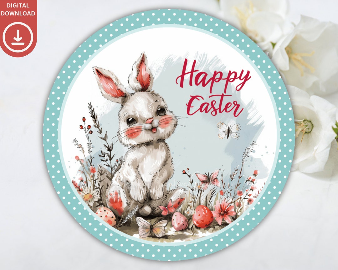 Easter Rabbit Round Happy Easter Round PNG, Easter Bunny Wall Decoration Printable Easter ...