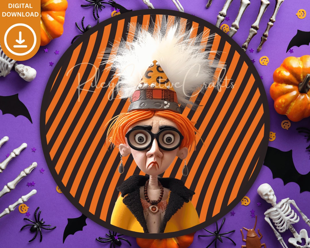 Halloween Round Sublimation PNG, Witch Door Sign Digital, Door Hanger ...