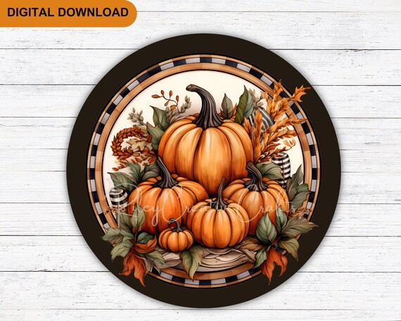 Halloween Sublimation Designs Download, Fall Wreath Sign, Autumn Pumpkin Harvest, Western Halloween Coaster PNG, Door Decoration, Wall Decor