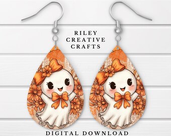 Halloween Ohrring PNG Design Geist Ohrring Muster Gruselige Sublimationsohrringe Niedlicher Herbst Tropfen Sublimationsdruck für Ohrringe PNG Niedlich