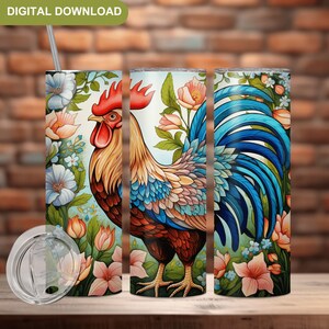 Bauernhof-Hahn 20 Unze Skinny Tumbler Sublimationsentwurf, Huhn-Becher PNG Hahn Barnyard Sublimationsbecher Frühling Gluck Digital Downlod