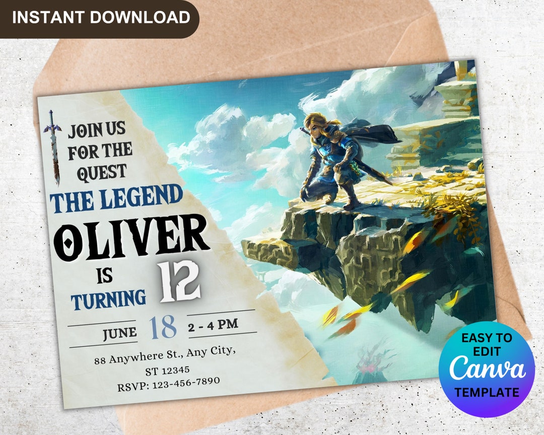 Zelda Birthday Party Invitations Zelda Tears of the Kingdom Etsy