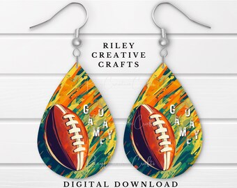 Sublimation Earring PNG Football Earring Template Game Day Sublimation Teardrop Design Earring Football Mom Earring PNG Touchdown Season PNG