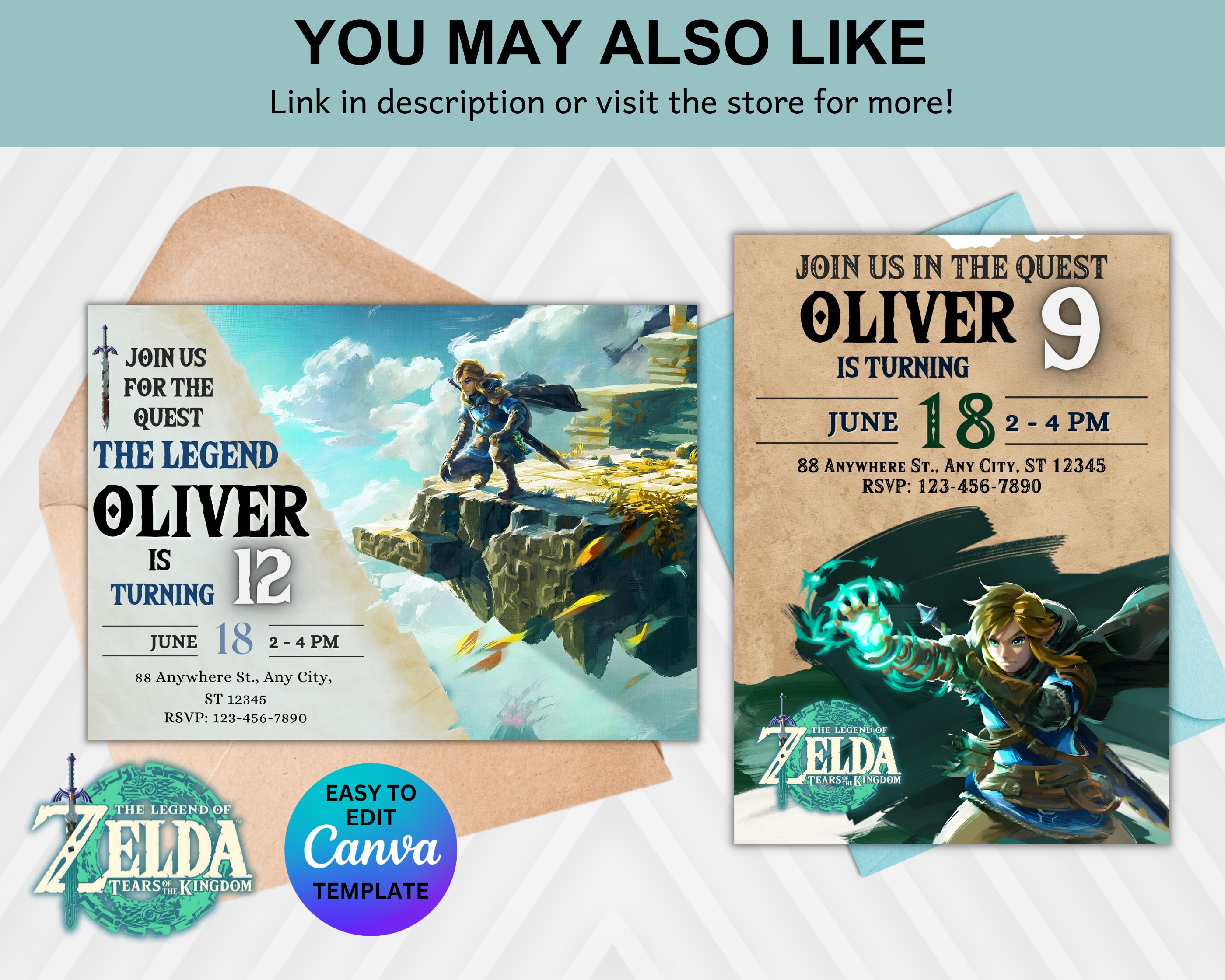 Zelda Birthday Party Invitations Zelda Tears of the Kingdom Etsy