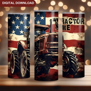 Tractor Tumbler Wrap PNG, American Farmer Tumbler Sublimation Design, Farmer Life 20oz Skinny Tumbler Design, Farmhouse Tumbler Digital Art