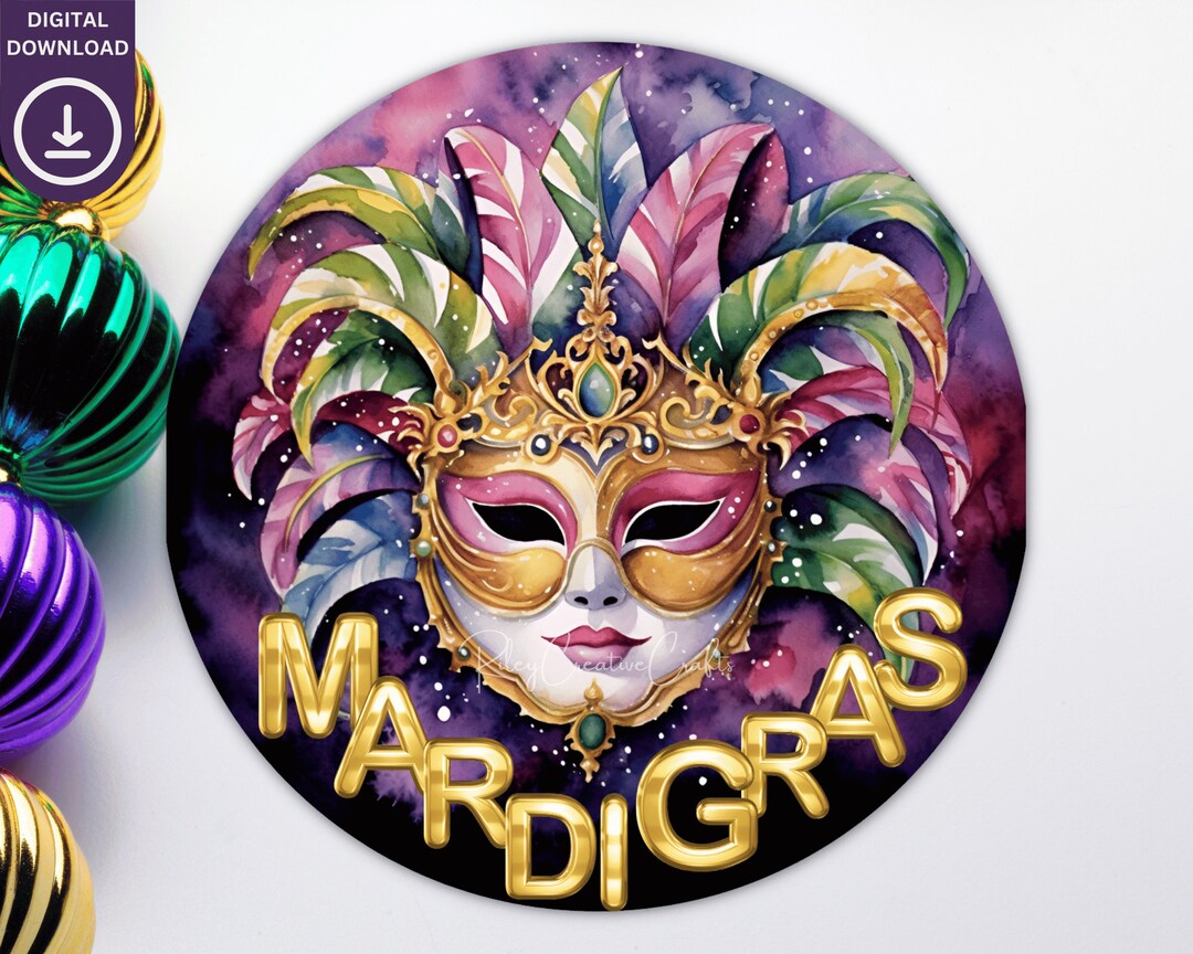 Mardi Gras Round PNG Mardi Gras Wreath Sign Digital Mardi Gras Door ...
