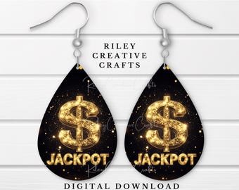 Archivo de sublimación de aretes de la suerte, plantilla de aretes de sublimación de premio mayor, imagen de sublimación de signo de dólar, aretes de efectivo PNG, impresión de aretes de casino PNG
