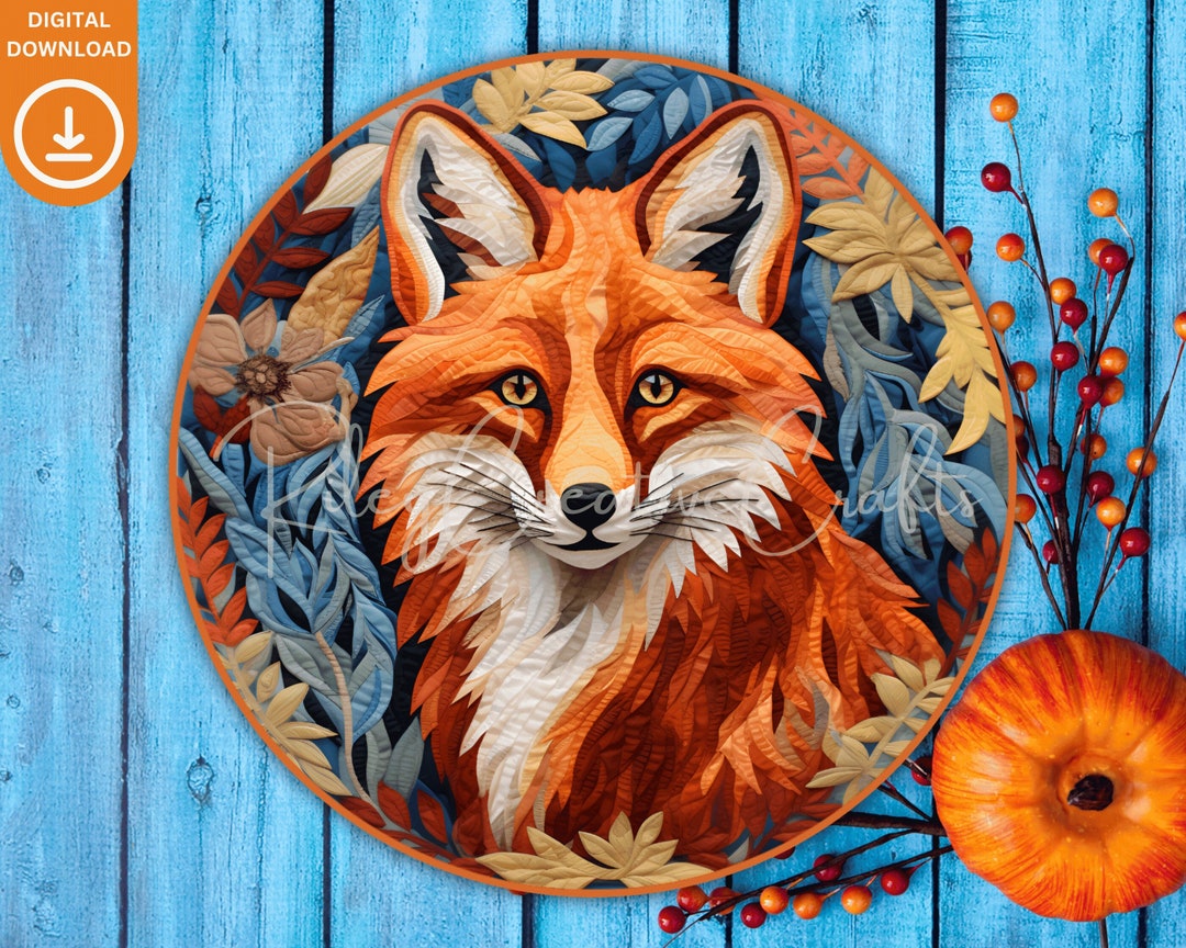 Fox Wreath Sign PNG, Forest Animals Door Hanger Fall Round Door Sign ...