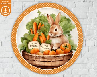 Easter Wreath Centre Sublimation Sign PNG, Carrot Patch Easter Decor, Printable Cottontail Farm Sign, Spring Garden Sign Digital Download