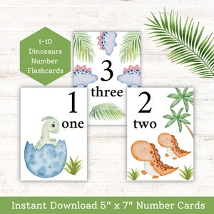 Schede Flash numeriche stampabili, Schede Flash per bambini, Impara a contare i bambini, Schede numeriche per bambini, Dinosauri prescolari Materiale digitale