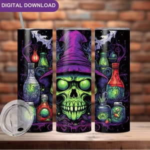 Halloween Neon Tumbler Wrap, 20oz Skinny Tumbler Sublimation Design Supernatural Tumbler Wrap PNG Skull Tumbler Wrap Glow In the Dark Digtal