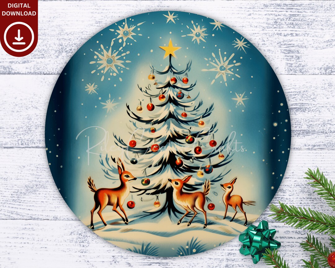 Retro Christmas Door Sign PNG, Round Winter Sublimation Wreath Design ...