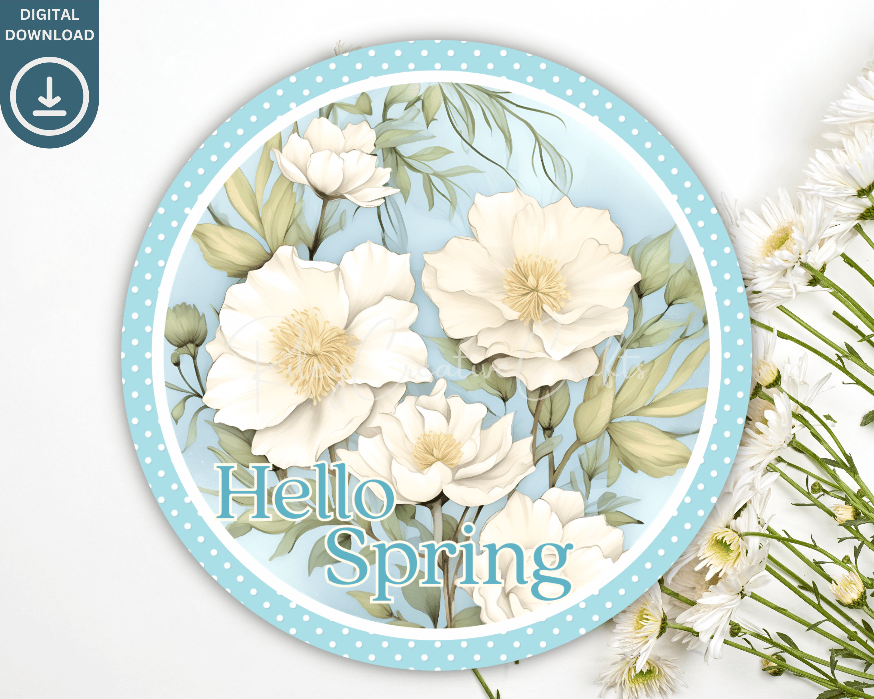 Spring Door Sign Round PNG, Springtime Floral Wreath Sign Sublimation ...