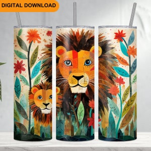 Lions Tumbler Wrap, 20oz Skinny Sublimation Designs, Kids Tumbler Wrap PNG Safari Animal Cub Water Bottle Wildlife Jungle Adventure Digital
