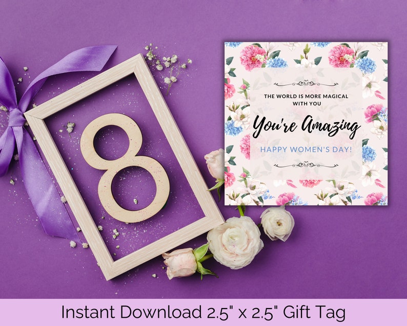 8 March Women Day Happy Womens Day Gift Tag Printable International Womens Day Message to Employees Happy International Women's day Teacher image 3