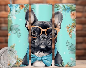 Bulldog Tumbler Wrap PNG, grappige hond 20 Oz mager Tumbler sublimatie ontwerpsjabloon bloemen, Franse Bulldog moeder Tumbler digitale download