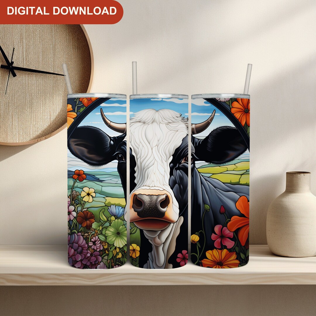 Highland Cow Tumbler Wrap PNG, Stained Glass Tumbler Sublimation Design ...