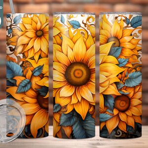 Boho Sunflowers Tumbler Sublimation Design, 20oz Skinny Tumbler Wrap Template, Fall Floral PNG, Teal Tumbler Digital Download Autumn Flower