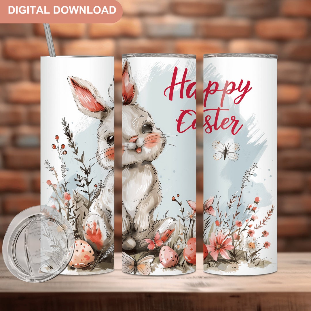 Cute Bunny Tumbler Wrap PNG, Happy Easter Sublimation Tumbler Design ...