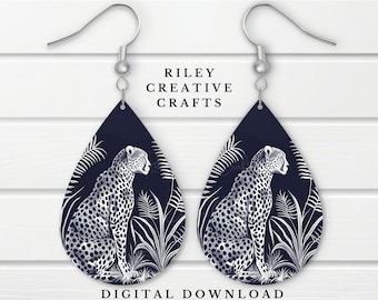 Cheetah Earring Sublimation Designs, Wild Animal Teardrop Earring Sublimation Template Safari Print Earring Blank Design Mom Earring Digital