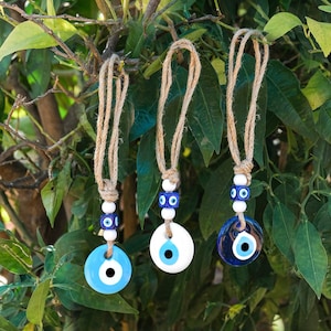 Evil Eye Car Hanging Ornament Rear View Mirror Accessories 1.8&quot; W x 9&quot; L Glass Decor Turkish Greek Nazar Good Luck & Protection Charm