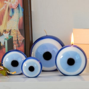 Blue Evil Eye Candle - Nazar Home Decor - Handmade Unscented Premium Candles for Home & Office Vela Ojo Turco