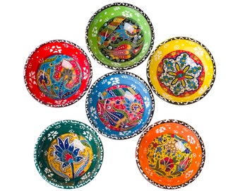 Ceramic Mini Pinch Bowls Set of 6, Small Bowls for Dipping - Cooking Prep & Charcuterie Board Bowls, Soy Sauce Dish, Multicolor Handmade