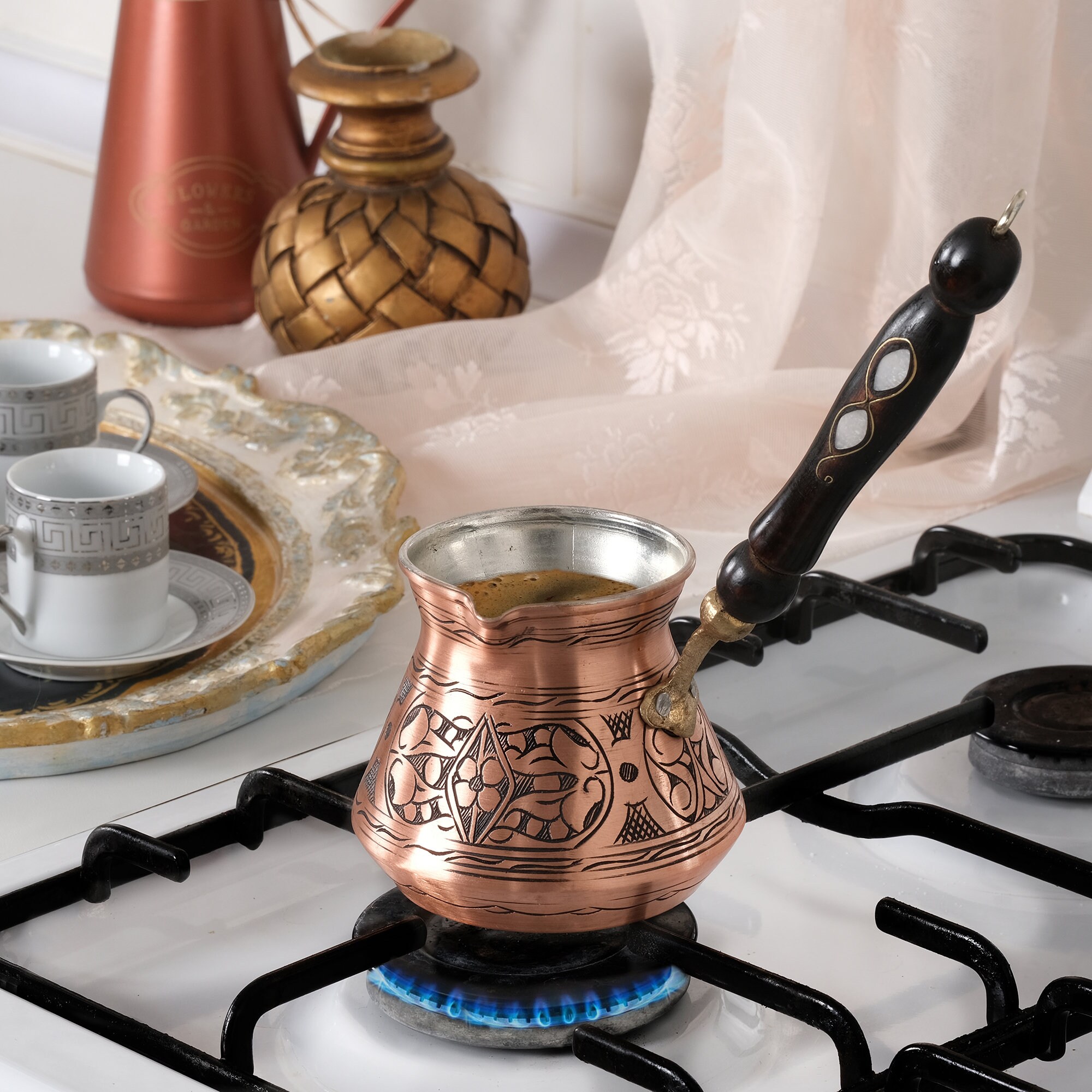 Thickest Solid Hammered Copper Turkish Greek Arabic Coffee Pot Stovetop Coffee Maker Cezve Ibrik Briki With Wooden Handle Thick 2 Mm Xlarge 15 Oz