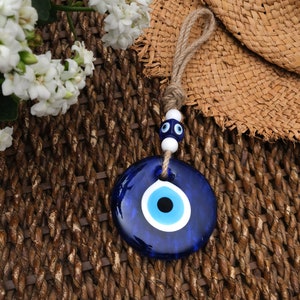 Blue Evil Eye Decor Home Wall Hanging 3.5&quot; Glass Handmade Turkish Nazar Amulet Good Luck and Protection Charm