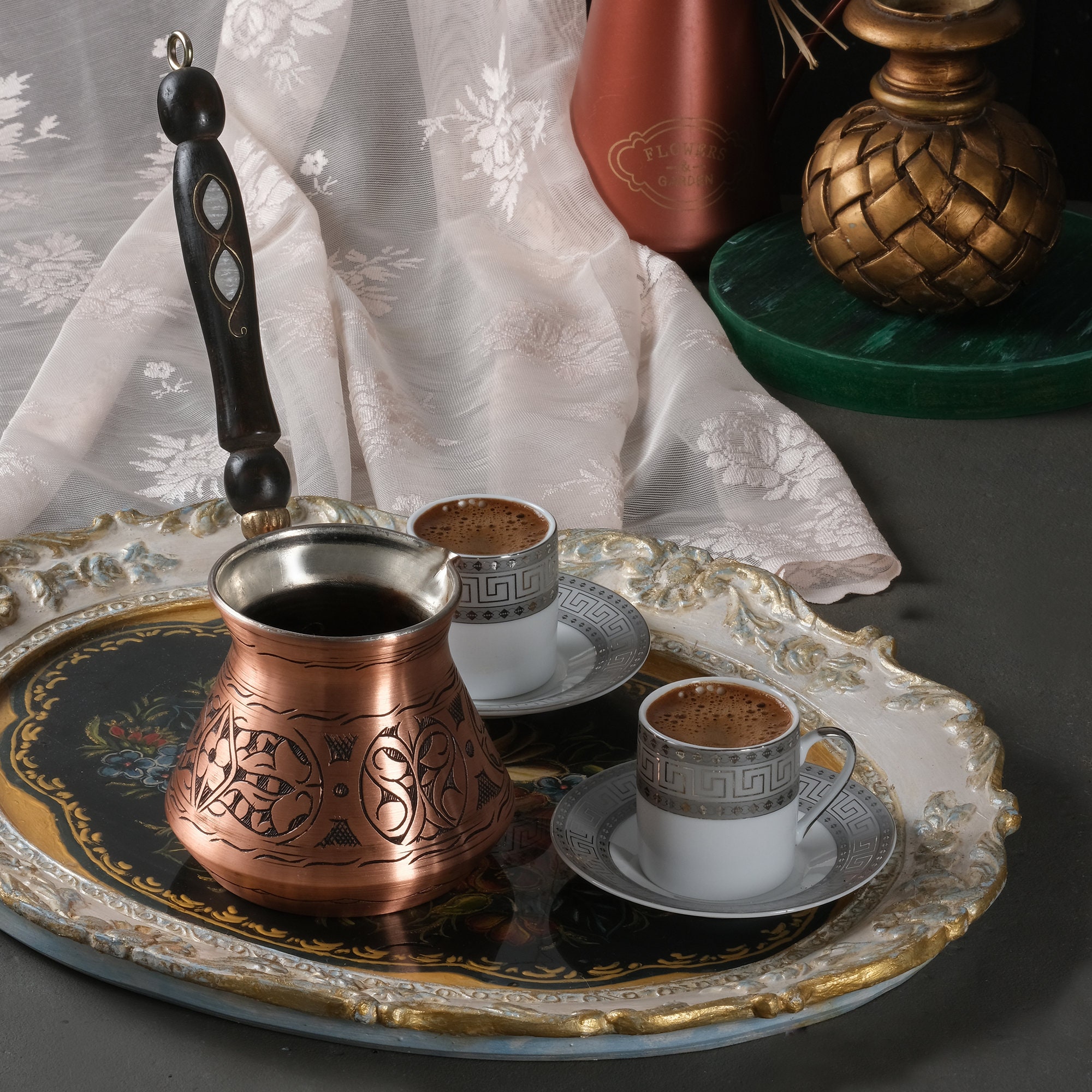 Bcs 12 Oz Copper Turkish Greek Arabic Coffee Pot With Wooden Bcs 12 Oz Copper Turkish Greek Arabic Coffee Pot With Wooden