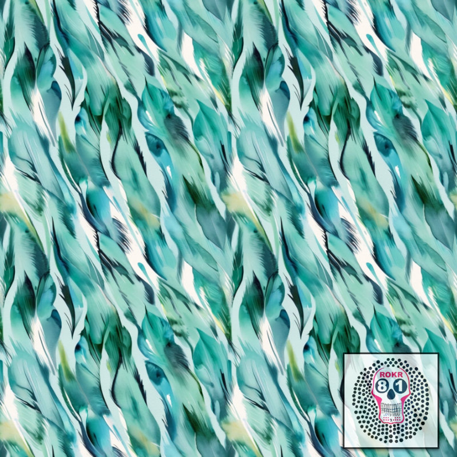 Green Vintage Brush Strokes Pattern Digitally Printed on Kiana Silk